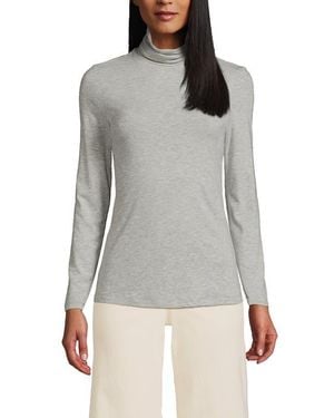 Lands' End Lightweight Jersey Skimming Long Sleeve Turtleneck - Gray