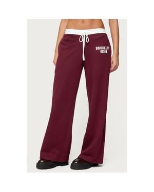 Edikted Brookie Contrast Waist Logo Wide Leg Sweatpants - Red