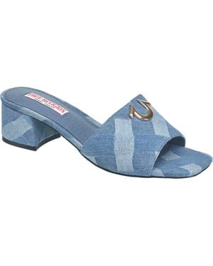 TRUE RELIGION Single Strap Logo Block Heel - Blue