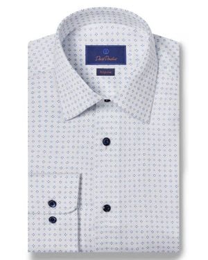 David Donahue Diamond Print Regular Fit Herringbone Dress Shirt - Blue