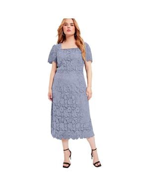 June + Vie Square-Neck Lace Midi Dress - Blue
