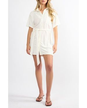 Viens Avec Moi The Coastal French Terry Mini Shirtdress - White