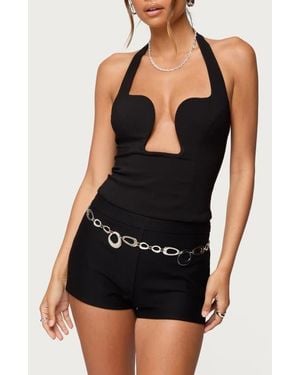 Edikted Stassy Abstract Cutout Halter Top - Black