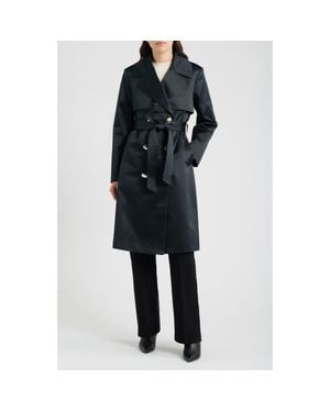 Via Spiga Double Breasted Satin Trench Coat - Blue