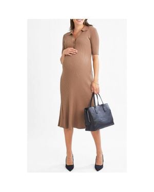 ANGEL MATERNITY Elegance Knit Maternity Midi Dress - Brown