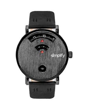 Simplify The 7000 Leather-Band Watch - Black