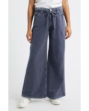 City Blues Wide Leg Drawstring Waist Knit Jeans - Blue