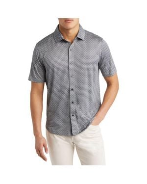 Johnston & Murphy Xc4 Geo Print Performance Short Sleeve Button-Up Shirt - Gray