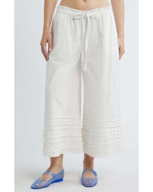 Damson Madder Florintina Ruffle Bloomers Crop Wide Leg Pants - White