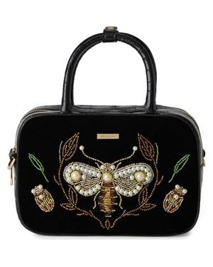Brahmin Mara Velvet & Croc Embossed Leather Top Handle Bag - Black