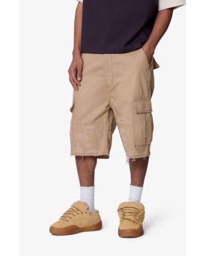 MNML Baggy Distressed Cargo Shorts - Natural