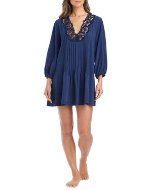 Rod Beattie Pleated Lace Trim Cover-Up Tunic - Blue