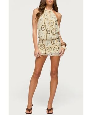 Edikted Areli Beaded Sequin Halter Minidress - Natural