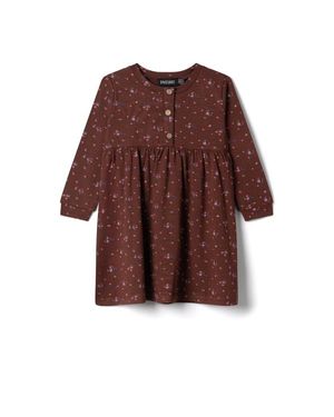 Space Grey Long Sleeve Jersey Floral Printed Dress - Brown