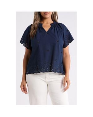 Caslon Cotton Eyelet Top - Blue