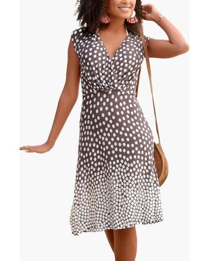 Lascana Polka Dot V-Neck Dress - White
