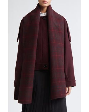 Burberry Oldbrook Detachable Check Scarf Wool Jacket - Purple