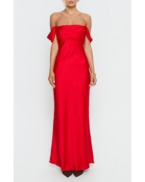 Princess Polly Azura Off The Shoulder Satin Gown - Red
