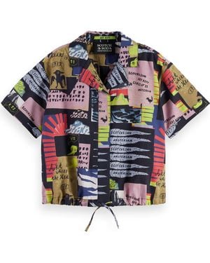 Scotch & Soda Kids' Collage Print Short Sleeve Cotton Camp Shirt - Multicolor