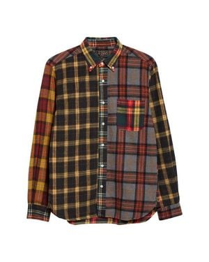 Beams Plus Plaid Flannel Button-Down Shirt - Brown