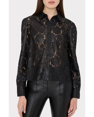 MILLY Arlo Textured Lace Button-Up Shirt - Black