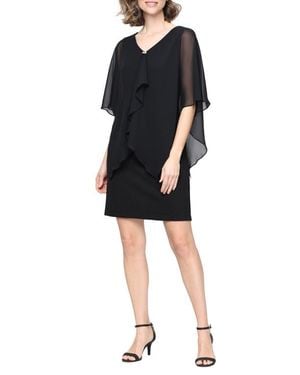Sl Fashions Glitter Chiffon & Knit Sheath Dress - Black