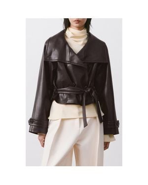 Mango Faux Leather Belted Jacket - Black