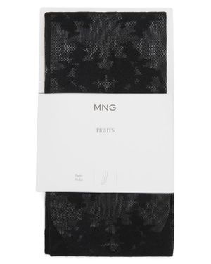 Mango Floral Jacquard Tights - Black
