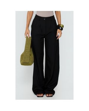 Princess Polly Archer Pleated High Waist Straight Leg Pants - Black