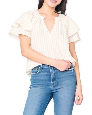 Gibsonlook On The Daily Stripe Double Flutter Sleeve Top - Blue