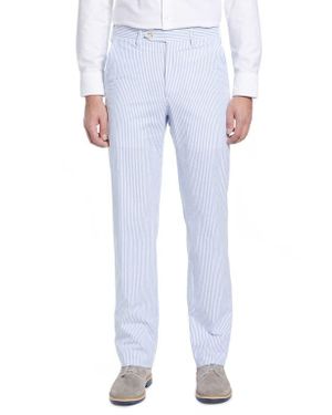 Berle Flat Front Stripe Cotton Seersucker Pants - Blue