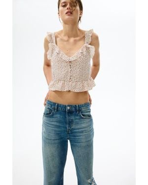 H&M Flounced Button-Front Top - Blue
