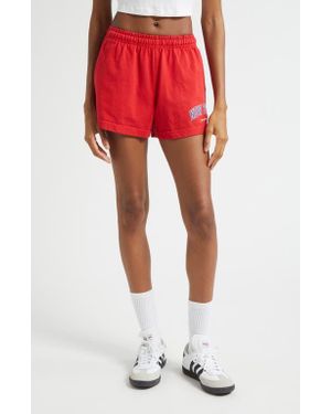Sporty & Rich New York Ivy Disco Graphic Cotton Sweat Shorts - Red