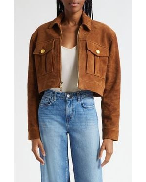 L'Agence Micah Suede Crop Jacket - Blue