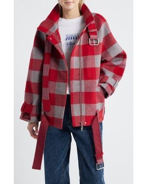 Damson Madder Polly Water Resistant Buffalo Check Wool Blend Jacket - Red