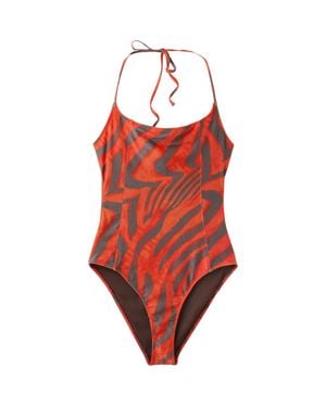 Mango Animal Print Halter One-Piece Swimsuit - Red