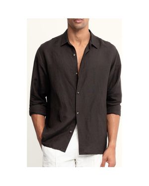 AUTO-REPLY™ Andrew Solid Linen Blend Button-Up Shirt - Black