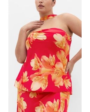 City Chic Soiree Floral Print Strapless Top & Scarf - Red