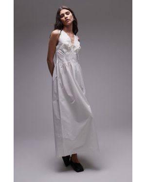 TOPSHOP Embroidered Tie Front Cotton Sundress - Gray