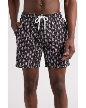 Stone Rose Sailboat Print Swim Trunks - Black