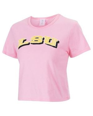 ZooZatZ Lsu Tigers Gingham Logo Cropped T-Shirt - Pink
