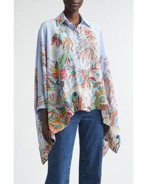 Etro Paisley Print Handkerchief Hem Silk Button-Up Shirt - Blue