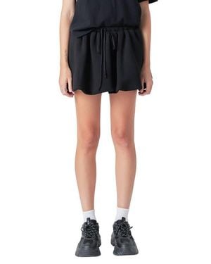Grey Lab Bubble Hem Scuba Knit Drawstring Miniskirt - Black