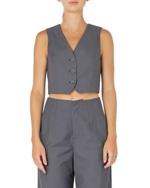 Grey Lab Button-Up Crop Vest - Blue