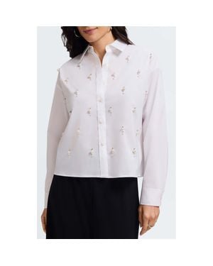 Foxcroft Marina Faux Pearl Embellished Button-Up Shirt - White