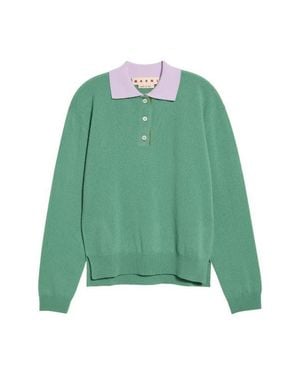Marni Contrast Collar Cashmere Polo Sweater - Green