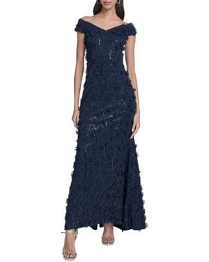 Eliza J Floral Appliqué Mermaid Gown - Blue