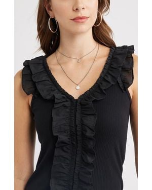 Treasure & Bond Ruffle Trim Cotton Blend Tank - Black