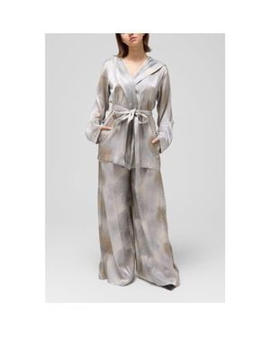 Le Fafo Silk Belted Jacket & Pants Set - Gray