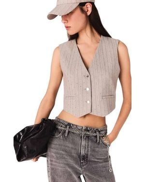 Maje Rhinestone Tailored Vest - Gray